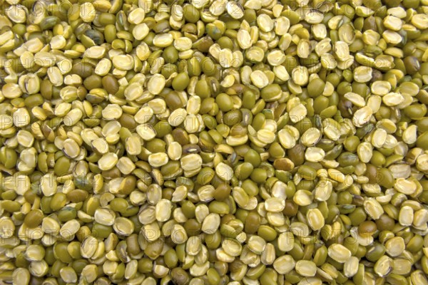 Split Mung Beans, Green Grams in a Bowl, Vegan Food, Close-Up Top View Full Frame