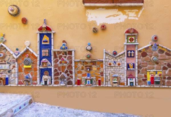Mosaics and decorations at Cortile Carini alley, Sciacca, Agrigento district, Sicily, Italy, Europe
