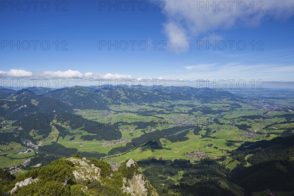 Panorama from the Rubihorn, 1957m, into the Illertal, Allgäu, Bavaria, Germany, Europe