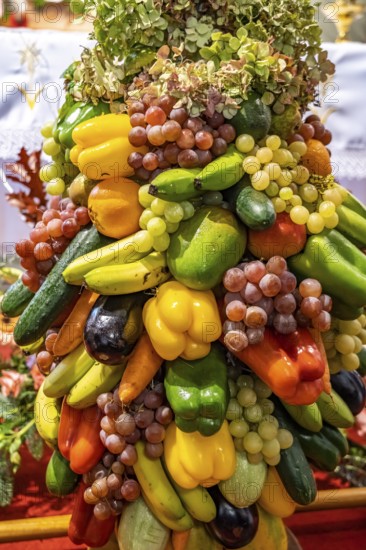 Fruit and vegetables as offerings for the Bajada, Parroquia Nuestra Señora de la Salud church in