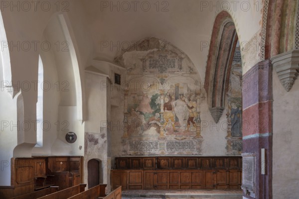 Frescoes from around 1450 in the High Gothic church of St Martin, Memmingen, Bavaria, Germany,