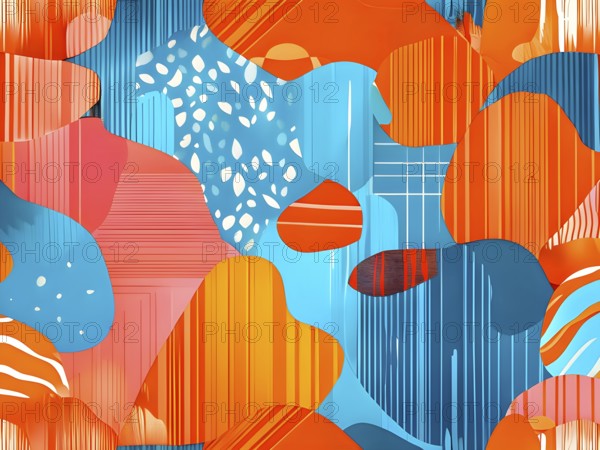 Vibrant patchwork of abstract shapes with pencil texture details, perfect for a variety of creative