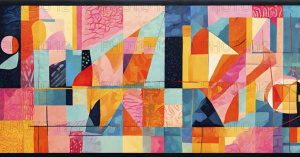 Vibrant patchwork of abstract shapes with pencil texture details, perfect for a variety of creative