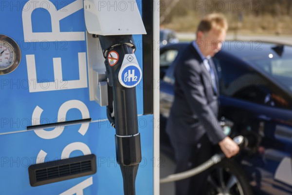 Herten, North Rhine-Westphalia, Germany - Hydrogen car fills up with H2 hydrogen at an H2 hydrogen