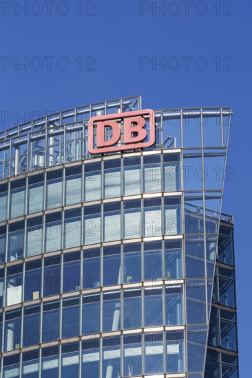 DB Deutsche Bahn logo on the railway tower at Potsdamer Platz in Berlin, Germany, Europe