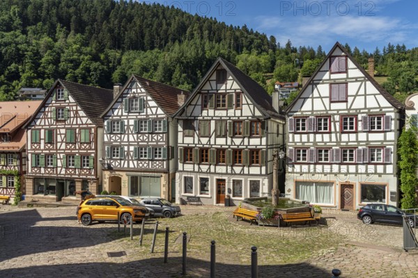 Half-timbered houses on the market square in Schiltach, Black Forest, Baden-Württemberg, Germany,