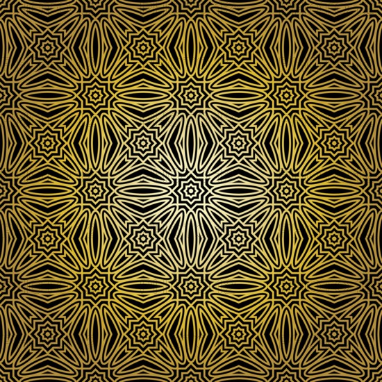 Geometric gold lace seamless pattern. Arabic tile lattice vector background.