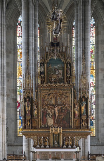 High altar from 1642 in the late Gothic church of St George, Dinkelsbühl, Bavaria, Germany, Europe