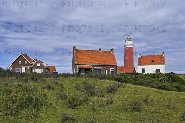 Lighthouse Eierland with houses, De Cocksdorp, Texel, West Frisian Islands, province North Holland,