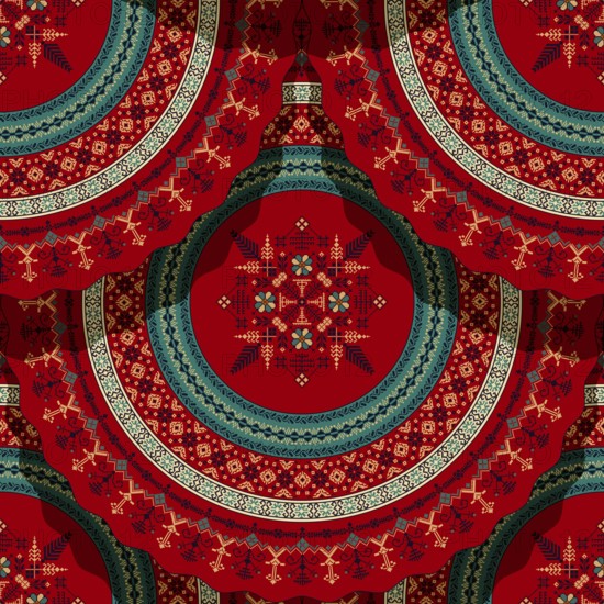 Seamless Latvian embroidery circular pattern, vector template for your design