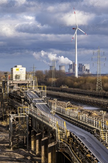 RWE Power lignite power plant Neurath, conveyor belts in opencast mining, for overburden and coal,