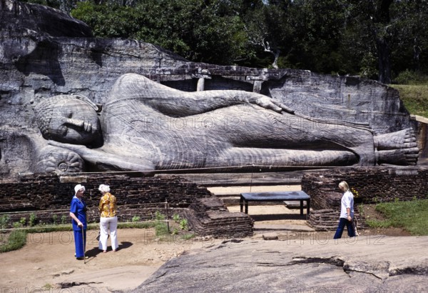 Reclining Buddha of Galvihara in Polonnaruwa, Sri Lanka, Asia 12th century, 1980, Asia
