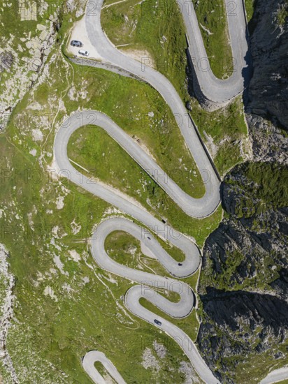 La Tremola, world-famous serpentine road through the Val Tremolo, road construction monument,
