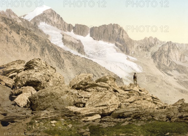 Furka Pass, Galenstock, from the Furkahorn, Bernese Oberland, Switzerland, Historic, digitally