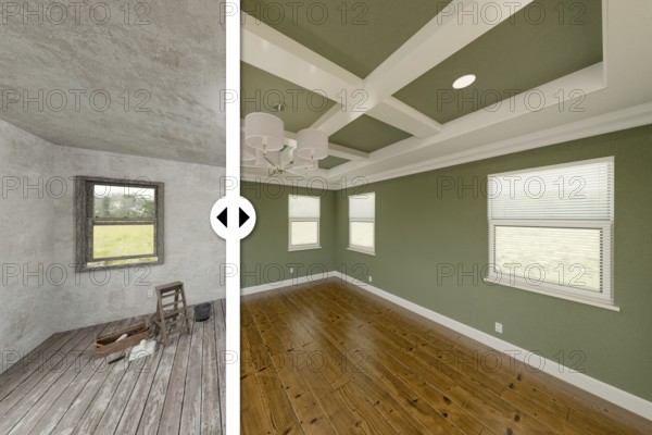 Before and after slider comparing the unfinished condition and the completed green painted and
