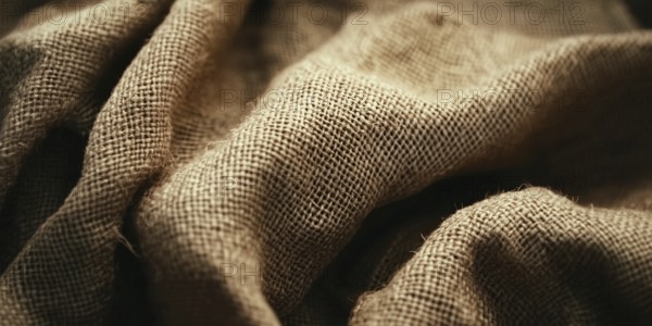 Banner with brown natural cotton linen fabric with rough texture. Generative AI, AI generated