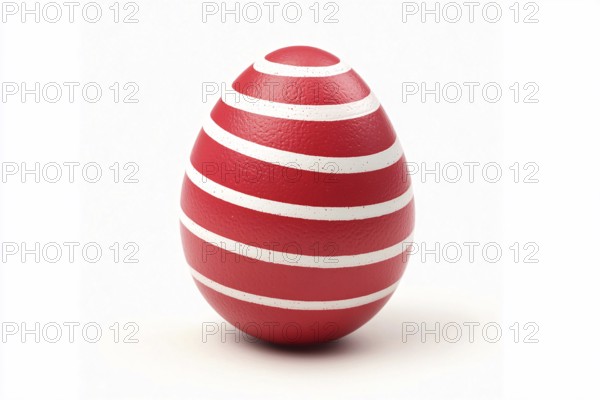 Red Easter egg with white stripes isolated on white background. Generative Ai, AI generated