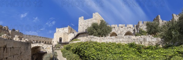 Jerusalem, Israel, landmark citadel Migdal David Tower of David in Old City near Jaffa Gate., Asia
