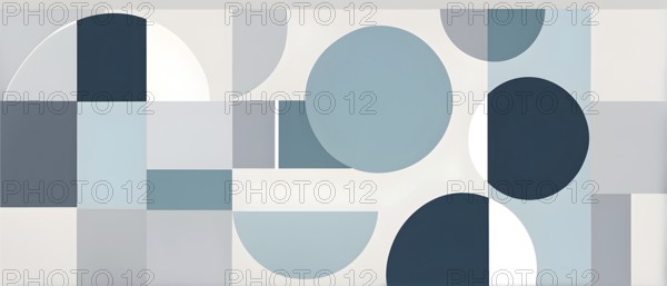 Minimalist composition of overlapping geometric shapes with clean lines and muted soft pastel