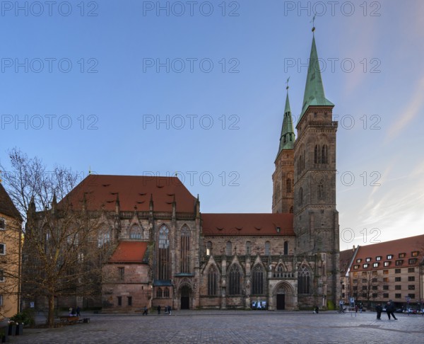 Gothic Sebaldus Church in the evening light, Sebaldus Square, Nuremberg, Middle Franconia, Bavaria,