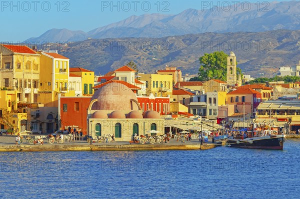 View of the old Venetian Harbour, Chania, Crete, Greek Islands, Greece, Europe