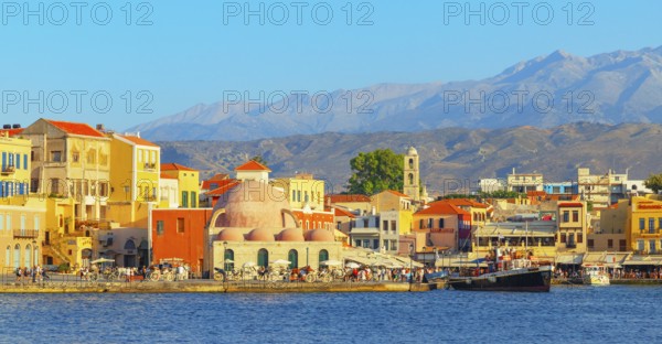 View of the old Venetian Harbour, Chania, Crete, Greek Islands, Greece, Europe