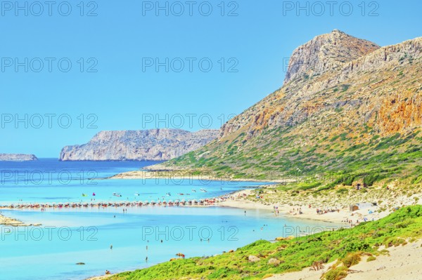 View of Balos bay, Gramvousa Peninsula, Chania, Crete, Greece, Europe