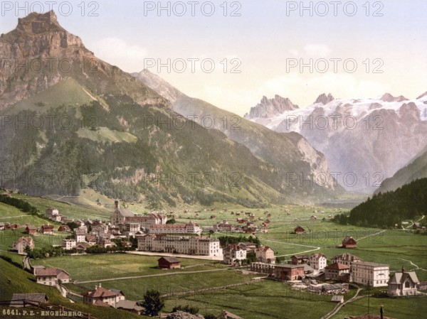 Engelberg Valley, general view, Bernese Oberland, Switzerland, Historic, digitally restored