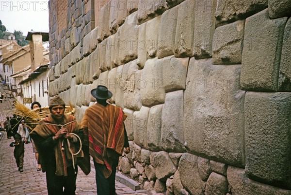 Subtitle: Inca palace wall, Cuzco, Peru, South America 1962, South America
