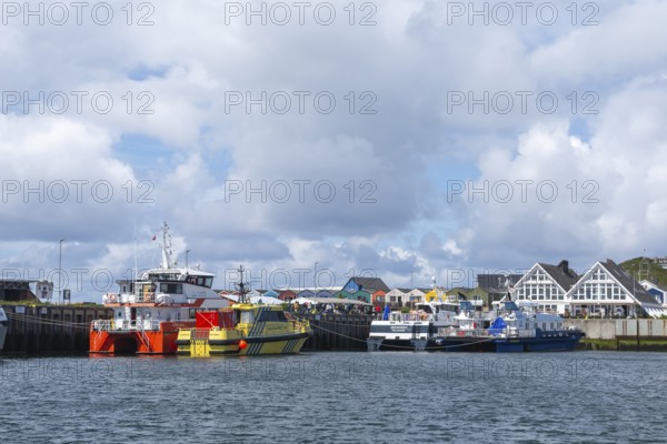 Supply vessels for offshore wind turbines, catamarans, offshore island of Helgoland, North Sea,