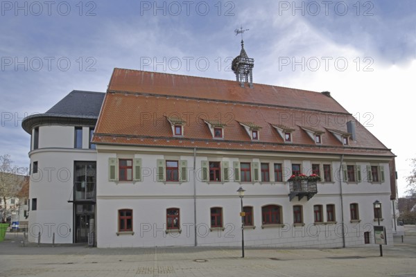 Town hall with spire, Langenau, Alb-Donau district, Swabian Alb, Baden-Württemberg, Germany, Europe