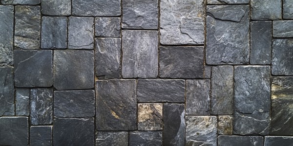 Banner with irregular square shaped gray cobblestones. Generative AI, AI generated