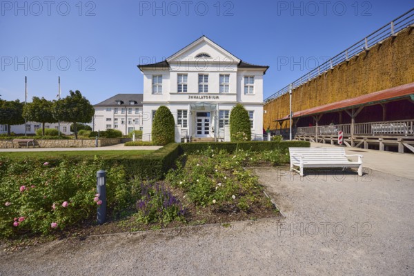 Historic inhalatorium with graduation tower and rose garden in Bad Salzuflen, Lippe district, North