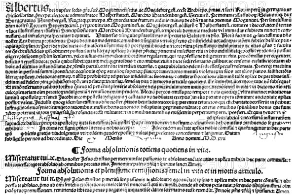Facsimile, letter of indulgence in Latin dated 15 April 1517 issued on behalf of Archbishop