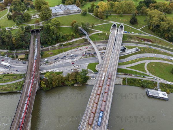 Load test on the Neckar Bridge, aerial view. Due to the unusual design, dimensional checks are