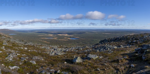 Autumn landscape, view of lake landscape, Pallas-Yllästunturi National Park, Lapland, Finland,