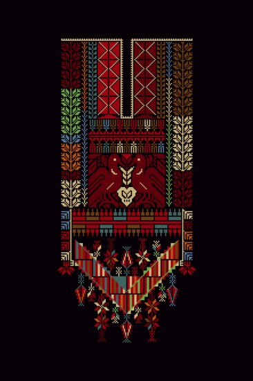 Embroidery vector Tatreez template, Palestinian fashion neck ornament