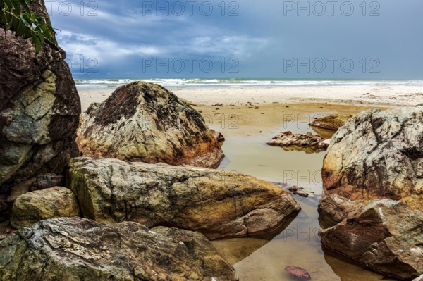 Rocky beach in Serra Grande on the southern coast of Bahia, Serra Grande / Uruçuca, Bahia, Brazil,