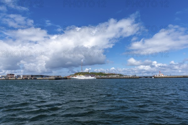 View from south-east to harbour facilities, Unterland and Oberland, offshore island Helgoland,