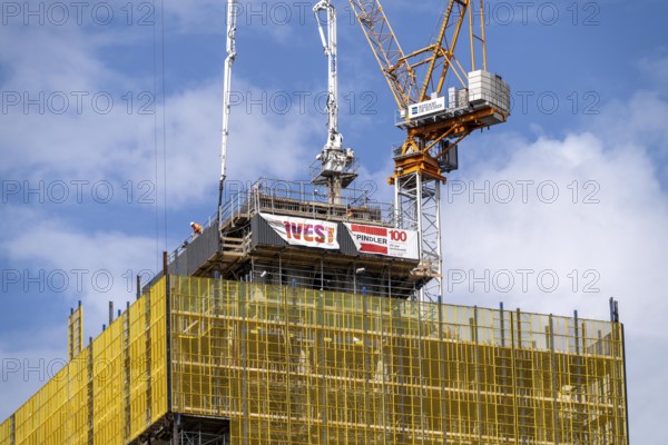 Concrete pump on a construction site of a new office building, in the city centre of Rotterdam,