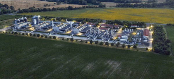 Aerial view of the Mallnow natural gas compressor station of Gascade Gastransport Gmbh, Mallnow