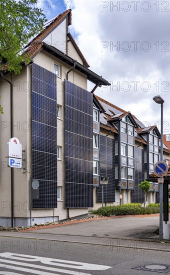 Solar façade, photovoltaic elements on a building façade, hotel in Herrenberg, large PV modules