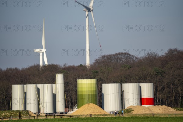 Construction of a wind turbine, Enercon steel pillar, near Kerken, Kleve district, Lower Rhine,