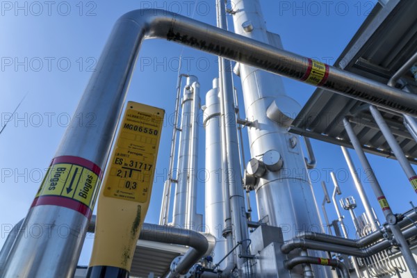 Biogas upgrading plant, purification of biogas from organic waste, green waste and contents of the