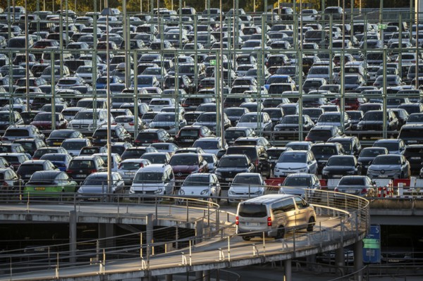Full car park P2, at Cologne-Bonn Airport, North Rhine-Westphalia, Germany, Europe