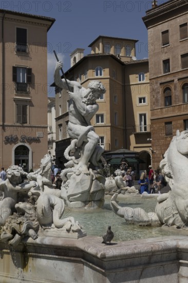 Fountain of Neptune, Fontana del Nettuno, one of the three fountains in Piazza Navona, Rome, Italy,