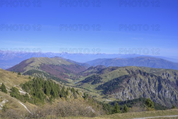 View from the war memorial Sacrario Militare del Monte Grappa to the rocks of the Meatte path,