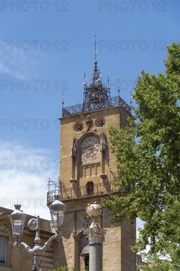 Historic clock tower in the old town centre of Aix-en-Provence, Provence-Alpes-Côte d'Azur, France,