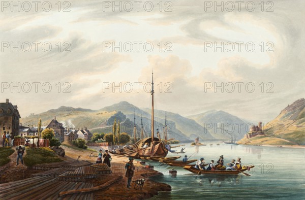 View of the town of Bingen and the Bingerloch and the Mäuseturm, Rhine, Rhineland-Palatinate,