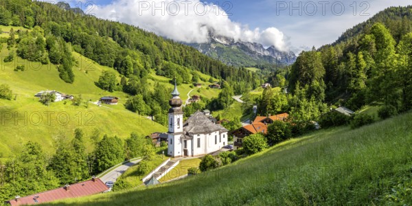 Maria Gern pilgrimage church in the Bavarian Alps Panorama in Berchtesgaden, Germany, Europe